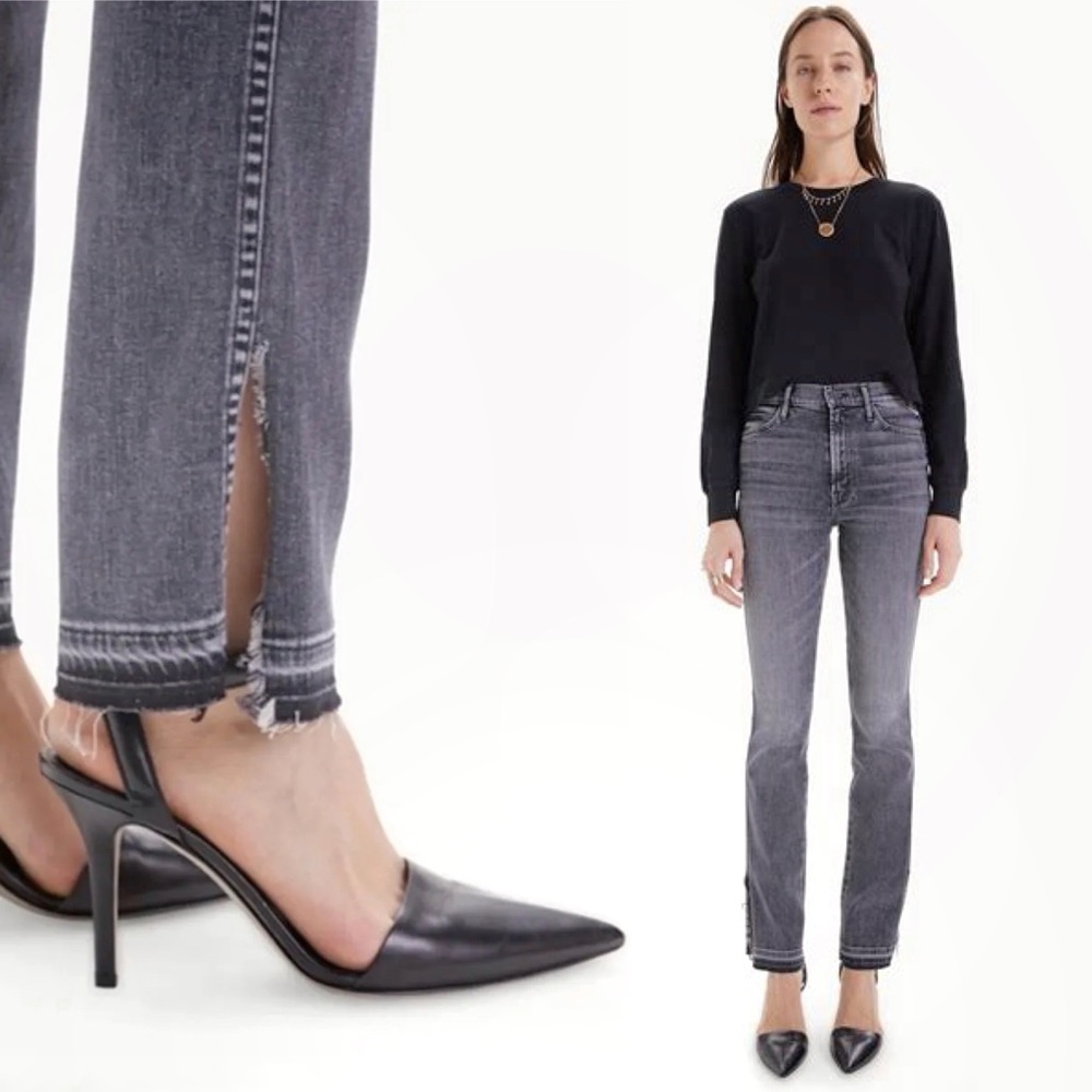 MOTHER The Rascal Slit Undone Hem in Tag You're It Size 24 Grey Slim Bootcut